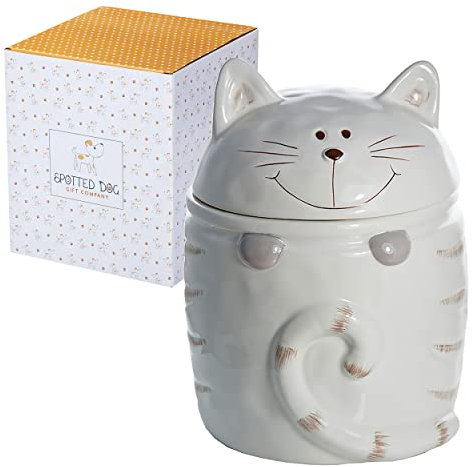 SPOTTED DOG GIFT COMPANY Biscuit Barrel Ceramic Cookie Jar with Lid | Large Novelty Cat Treat Jar & Biscuit Storage | Cute Cats Themed Kitchen Accessories & Decor, Gifts for Cat Lovers Women Men