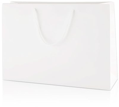 Thepaperbagstore 5 White Medium Wide Matt Laminated Gift Bags 35x24x10cm | Luxury matt laminated gift bags with strong rope handles and reinforced bases for gifting, retail and events.