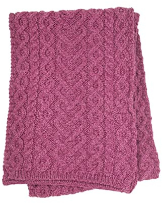 Aran Crafts Women's Knit Soft Heart Pattern Scarf (100% Super Soft Merino Wool)