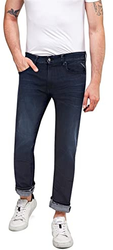 Replay Herrjeans Grover rak passform med stretch, Mörkblå 007, 34W / 32L