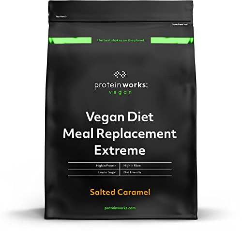 Protein Works Vegan Diät Mahlzeitenersatz Extreme | Salted Caramel | Low Calorie, Weight Loss Shake | Essential Vitamins & Minerals| 1kg