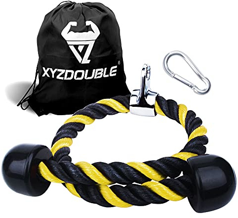 XYZDOUBLE Trizepsseil 70cm/90cm Trizeps Bizeps Seil Triceps Rope Kabelzug Griffe Fitness mit Rutschfesten Griffen Heavy Duty Kabel Befestigung für Fitness,Trizeps,Fitnessstudio Oder zu Hause-Gelb