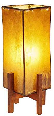 Lampada da tavolo orientale Janka, 30 cm, in pelle, quadrata, piccola lampada da tavolo marocchina in metallo, paralume in pelle, decorazione orientale dal Marocco, colore marrone