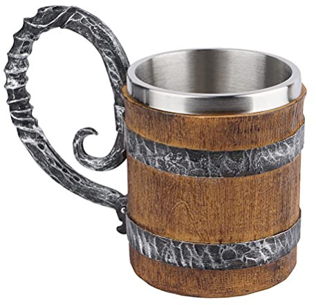 TOYANDONA Oak Barrel Design Beer Cup Curved Stainless Handle Unique Mugs for Fall Gatherings Creative Mugs