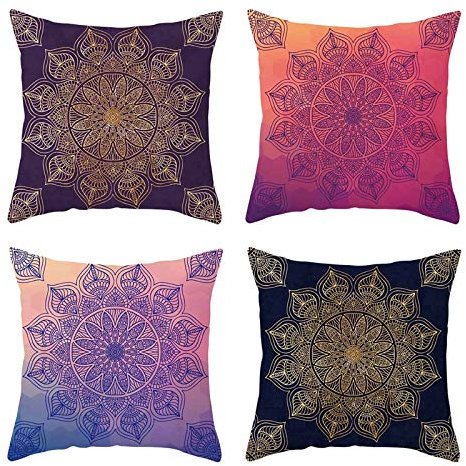 Ayoiow 4er Set Sofakissen 50x50cm, Polyester Zierkissenbezüge Kissenbezüge Deko 20x20 Inch Sofakissen Kissenbezug Dekor Mandala Blumenmuster