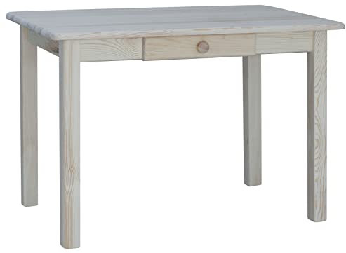 k koma Esstisch aus massivem Kiefernholz, unbehandelt, mit Schublade – Küchentisch, Speisetisch, ideal für Restaurant – zum Selbstbeizen – 50 x 50 cm