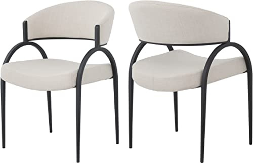 Meridian Furniture 931Beige-C Privet Collection Modern | Contemporary Dining Chair with Soft Beige Linen Textured Polyester Fabric, Matte Black Iron Frame, 20.5 W x 22.5 D x 31.5 H, Beige, Set of 2