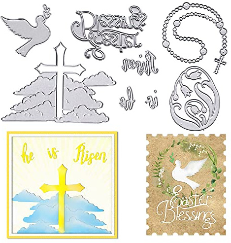 Easter Religion Cross Cutting Dies for Card Making, Easter Blessing Words Die Cuts Easter Egg Jesus Embossing Stencil Template Tool for DIY Scrapbooking Paper Card and Photo Album Craft Decoration