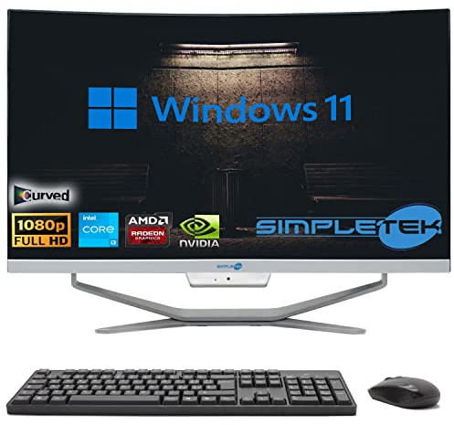 SIMPLETEK - PC All in One Display 24 Curved Core i3 Windows 11 | 8GB RAM SSD 120GB | Work, Entertainment