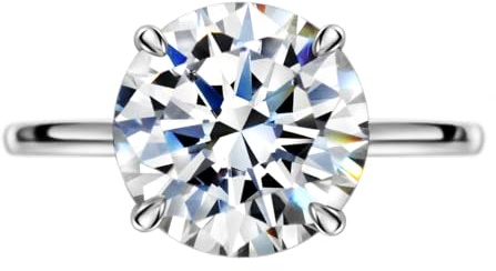 Michooyel - Anello solitario con diamante a taglio rotondo da 4 ct, anello di fidanzamento per donna, anello matrimoniale, anello in argento Sterling con zirconia, anello di promessa 925, 48(15.3