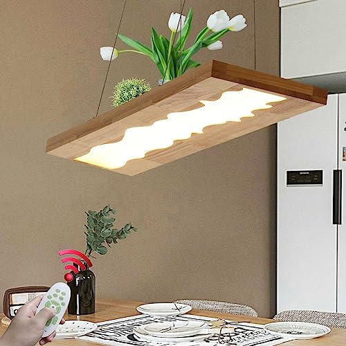 FWX LED Holz Hängelampe Dimmbar 32W Pendelleuchte Esstisch Pendellampe Höhenverstellbar Moderner Deckenleuchte Harz Hängeleuchte Küche Büro Cafe Esszimmer Kronleuchter Wohnzimmer Dekorative