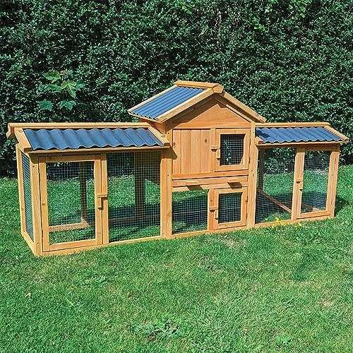 NYVI Hasenstall Picasso mit Auslauf - XXL Kleintierstall mit Gehege - PVC Dach - Winterfest & Wetterfest für Draußen - Einfache Montage, Langlebig - Outdoor Kaninchenstall 203x85x53cm Natur