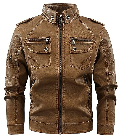 HAOLEI Mens Leather Jackets Motorcycle Bomber Jacket Faux Leather Zip Up Biker Coat Windproof Warm Military Jackets Waterproof Black Windbreaker Casual Business Motorbike Outwear with Pockets