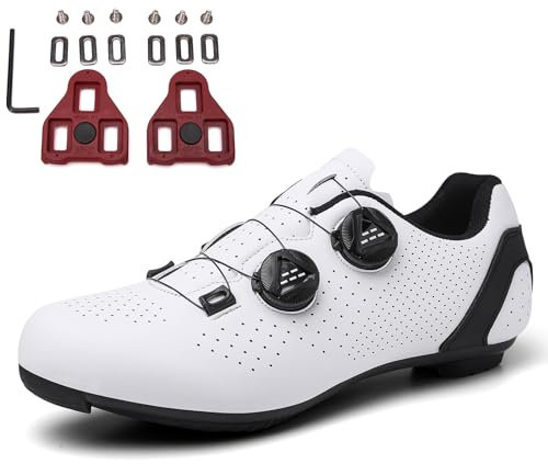 PENXZT Herren Damen Fahrradschuhe Rennradschuhe Kompatible mit Peloton Look SPD SPD-SL Delta Lock Pedal Reitschuhe, Rennrad Schuhe Entsperren Schuhe,Weiß,45 EU