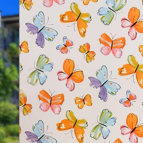Sichtschutzfolie 3D Fensterfolie Glasdekorfolie PVC für Badezimmer Kinderzimmer Küche,Schlafzimmer Wohnzimmer Esszimmer Büro Hotels Klassenzimmer 44.5cmx300cmSchmetterling