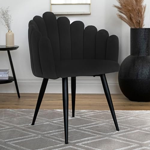 Qiyano Sessel Samtiger Stuhl mit Armlehne in Muschel-Form Glamour für Schminktisch Wohnzimmer oder Esszimmer Designer Thron-Stuhl Samt, Farbe: Schwarz