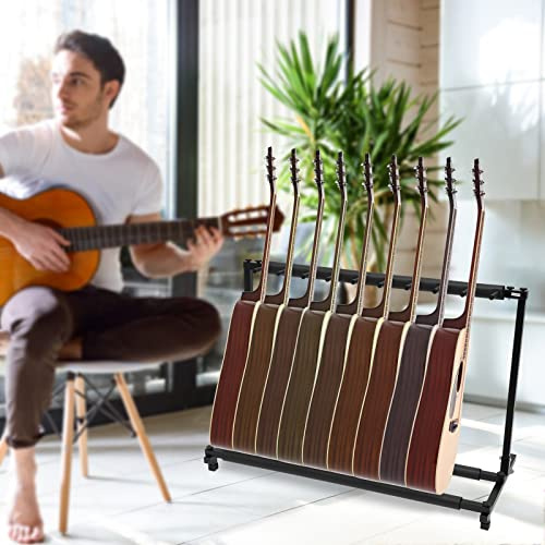 OMGGYER 9-Fach Gitarrenständer Mehrfach Gitarrenhalter Metall Guitar Stand Universal Tragbar E Gitarren Ständer, Gestelle & Halter Für Gitarren & Bässe, 110 * 47 * 73cm