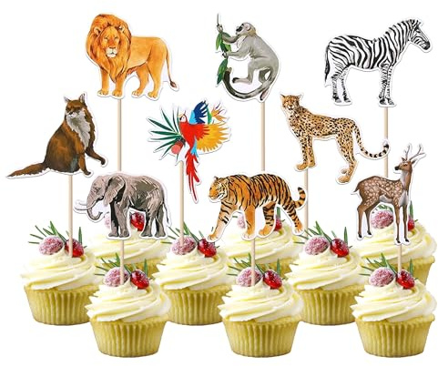 SYKYCTCY 36 Pack Jungle Animals Cupcake Toppers Woodland Tropical Farm Animals Cupcake Picks Jungle Safari Animal Cake Decorations Baby Shower Birthday Theme Party Cake Decorations