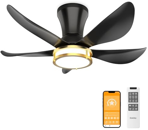 DAMINY 30 Inch Black Ceiling Fans with Lights and Remote