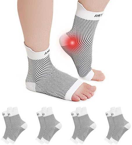 PUTUO Calze Fascite Plantare per Donna: Calzini per Neuropatia Uomo Cavigliera Sportiva per Distorsione - Tutore Supporto per Caviglia Bianco 4 Paia L/XL