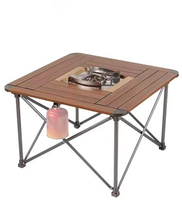 Table Pliante Camping Carrée avec Poêle, Réglable en Hauteur Facile a Porters, Table pour Barbecue Exterieur, Meuble Cuisine Camping, pour Cuisson, BBQ, Camping