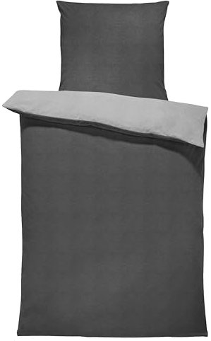 one-home Jersey Bettwäsche kuschelig Weiche Baumwolle Bettbezüge mit Reißverschluss, Größe:155x220 cm, Farbe:Melange grau