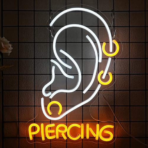 Xixkilly Ear Piercing Neon Sign for Wall Decor Dimmable Piercing Neon Light Sign Tattoo Led Sign Yellow White Neon Piercing Sign for Tattoo Accessaries Shop