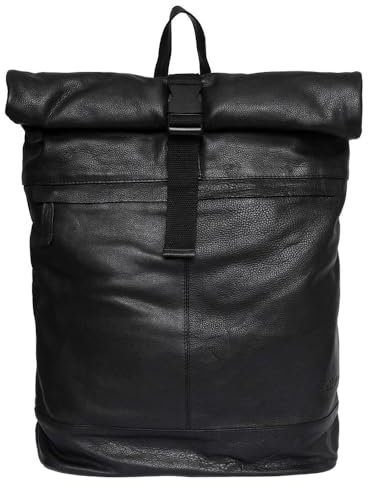 Belluto Ernici Leder Rucksack – Rolltop Rucksack aus Echtleder für Damen und Herren - Stilvoller Tagesrucksack mit Laptopfach - Praktischer Rucksack für Alltag, Schwarz