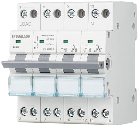 Interruptor de Transferencia Manual MTS 4P 63A - Conmutador Dual Power | Conmuta entre dos fuentes de alimentación con posición de aislamiento, montaje en carril DIN
