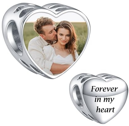 NINGAN Personalisierte Foto Charms 925 Sterling Silber FüR ArmbäNder/Halskette Liebe Herz Geformt Graviert Anpassen Bild Geschenk FüR Geburtstag Muttertag, Bead Charms Schmuck FüR Frauen