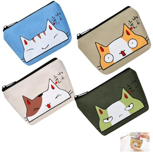 Zwenjuan Mini Monedero,4 Piezas portamonedas pequeño con Cremallera,Carteras de Mujer,Lindo y Pequeño Monedero para Niños,para Lápiz Labial,Monedas,Llaves