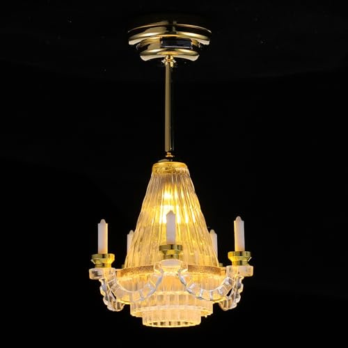 Toyvian 1:12 Miniature Dollhouse Chandelier – LED Candle-Style Hanging Light for Indoor Outdoor Decor, Battery Operated, Tiny Ceiling Lamp for Doll House Mini Furniture Display