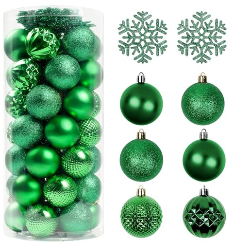Christmas Tree Decorations Ornament Set, 60ct 2.36 Inches Green Shatterproof Christmas Ball Ornaments, Hanging Ball for Xmas Holiday Wedding Party Decor