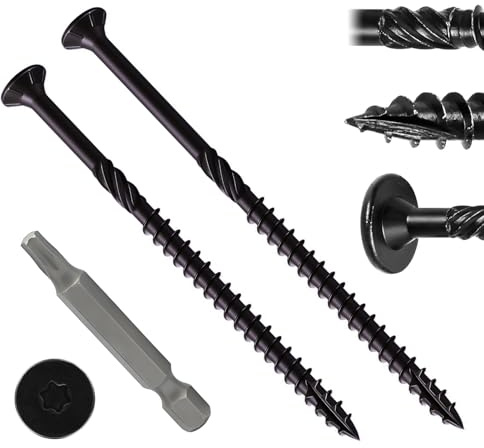 60Pcs Countersunk Decking Screws 4.8 x 100mm, Black Torx Wood Screws, Wafer Head Cabinet Screw, Washer Head Self Tapping Screws for Furniture Terrace