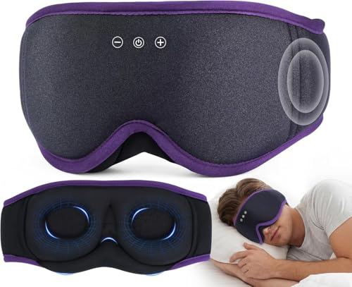 LC-dolida Bluetooth Schlafmaske mit Kopfhörern, Komplettes Blackout & Weich | Weiches 4D-Gewebe,Leichtes Augenmaske Schlafbrille Schlafkopfhörer, HiFi-Sound,Einstellbarer Riemen,15-Stunden-Akku