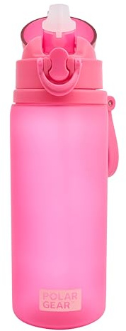 Polar Gear Kids Push Button Flip Cap 650ml Bottle - Leak-Proof Design with Secure Screw Cap & Soft Silicone Straw, Rose