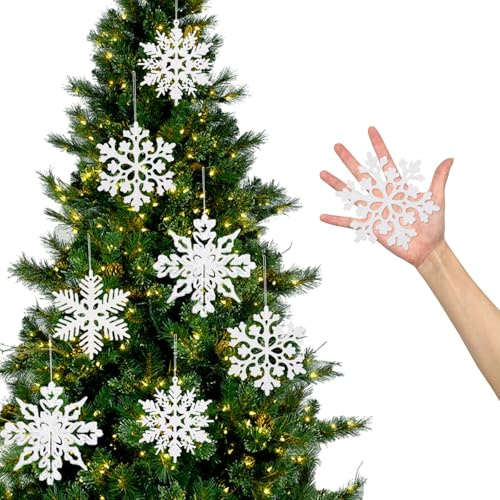 Noaxylic 24 Piezas Copos de Nieve Decoracion Navidad, Adornos Navidad, Adornos Arbol Christmas, Colgante Copo de Snow Navideñode Resina, para Christmas, Boda, Invierno Decoraciones, Blanco