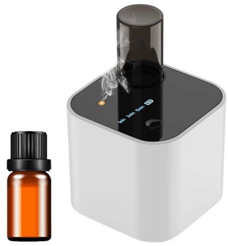 Wasserloser Diffuser mit 10ml Weißtee Öle & 3 Modus, Aroma Diffuser Kabellos für ätherische öle Mini Auto Diffuser mit Akku, Zyklische Duftverbreitung, 100 m²Reichweite für Wohnung Home Office weiß