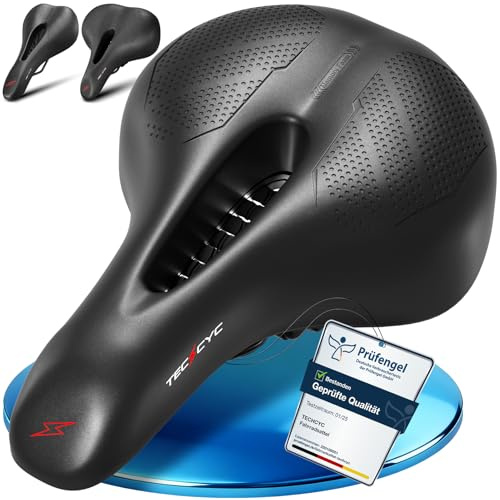 TECHCYC Selle de vélo en Mousse à Mémoire de Form, Siège de Vélo Ergonomique avec Système de Suspension Pneumatique, Confortable, Imperméable, Respirante, Creuse