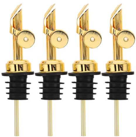 Cabilock Dispensador Vertedor de Aceite de Oliva 4 Piezas Acero Inoxidable | Boquillas Automáticas para Botella, Uso en Cocina y Cata de Vino, Mantenimiento Sencillo
