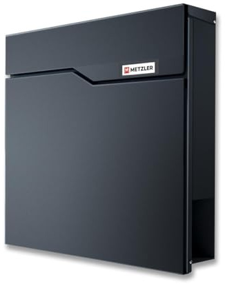 Metzler Briefkasten in Anthrazit RAL 7016 mit Zeitungsfach –Wandbriefkasten Metall pulverbeschichtet – wetterfester Postkasten wasserdicht & rostfrei mit austauschbarem Namensschild – Modell Siebert 2