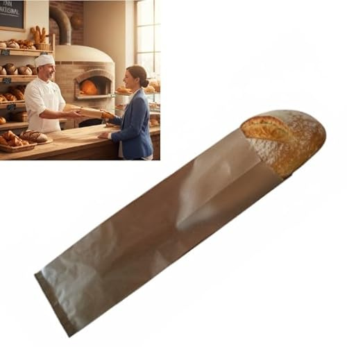 TODOKRAFT Bolsas de Papel Kraft para Pan, 100 Unidades, Varios Tamaños: 9x51cm, 14x51cm, 18x51cm, 23x39cm, para Baguettes, Barras y Hogazas (2 Baguette o 1 Barra 14+6x51 cm)