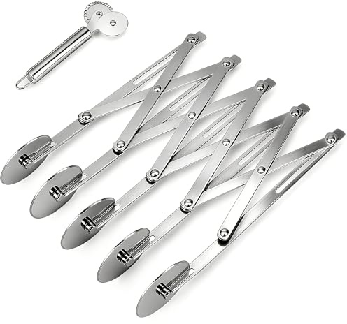 Hulvyzu Tagliapasta a 5 Ruote in Acciaio Inox, Affettatrice per Pizza, Rotella Tagliapizza Professionale Regolabile, Tagliapasta Espandibile Rullo con Doppia Rotella Taglia Pasta per Tortellini