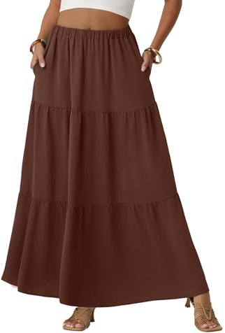 Lepunuo Long Skirts Cute Casual Summer Flowy Trendy Floral Maxi Skirt with Pockets