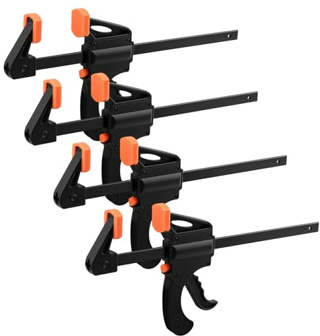 PINGEUI 4 Pack Quick Grip Clamps 10 Inch F Wood Clamps, Quick-Release Clamp Tools, Professional Multi-Purpose Ratchet Bar Clamps for Woodworking, DIY Handmade Craft Projects