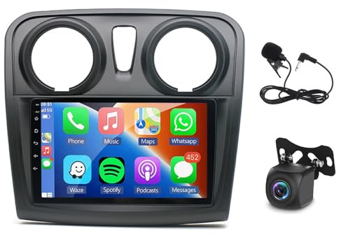 Radio Android 2 Din para Renault Dacia 2014-2017, 9 pulgadas DAB radio pantalla táctil receptores multimedia navegación GPS con wireless Carplay Bluetooth WiFi FM RDS Radio cámara trasera 2+32G