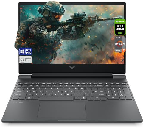 HP Victus 15 Gaming Laptop, AMD Ryzen 7 7445H, 16 GB DDR5 RAM, 1 TB PCIe SSD, 15.6 FHD (1920x1080) Display, NVIDIA GeForce RTX 4050, Deutsches Tastatur-Layout, Windows 11 Pro, Mica Silver