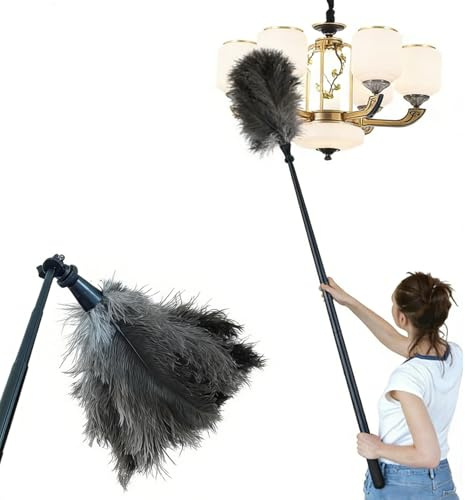 90° Bendable Ostrich Feather Duster, 50-115cm Extendable Telescopic Duster, Anti-Static Anti-Scratch Washable Reusable Cleaning Tool for High Ceiling, Ceiling Fan, Car Vent, Home Office