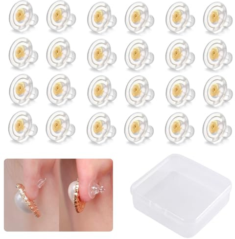 TILONKJ 24 Stück Gold Hypoallergener Silikon-Ersatz, Ohrringe Verschluss | Silikon-Ohrring-Ersatz, Ohrring Stopper Silikon für Ohrstecker/hängende Ohren, hypoallergene Ohrring