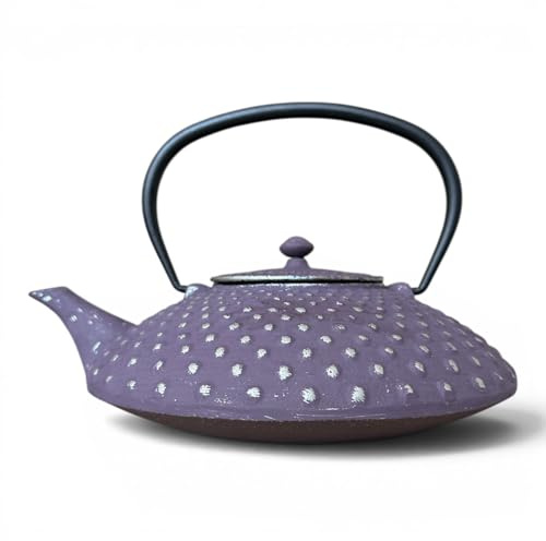 SO SKIN IDASY Théière en fonte violette 1,2L motif picot japonais, grande capacité avec filtre inox, teapot cast iron design élégant, service à thé, idée cadeau femme originale